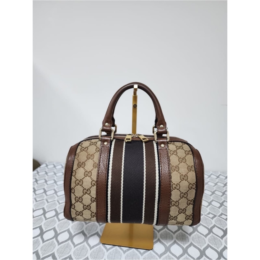Authentic Gucci GG Canvas Top Handle Bag Brown/Beige